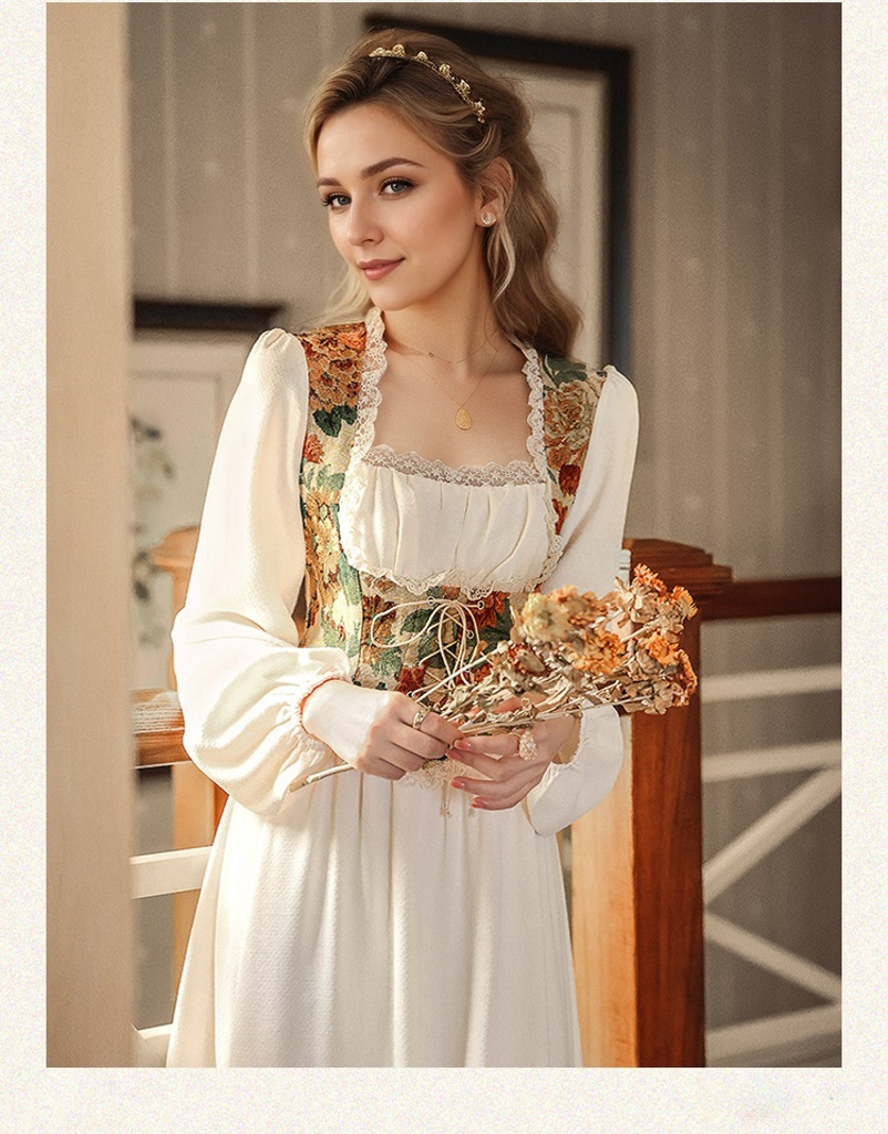 Elegant Cottage Style Princess Dresses Woman Vintage Chic Painting Corset Dress